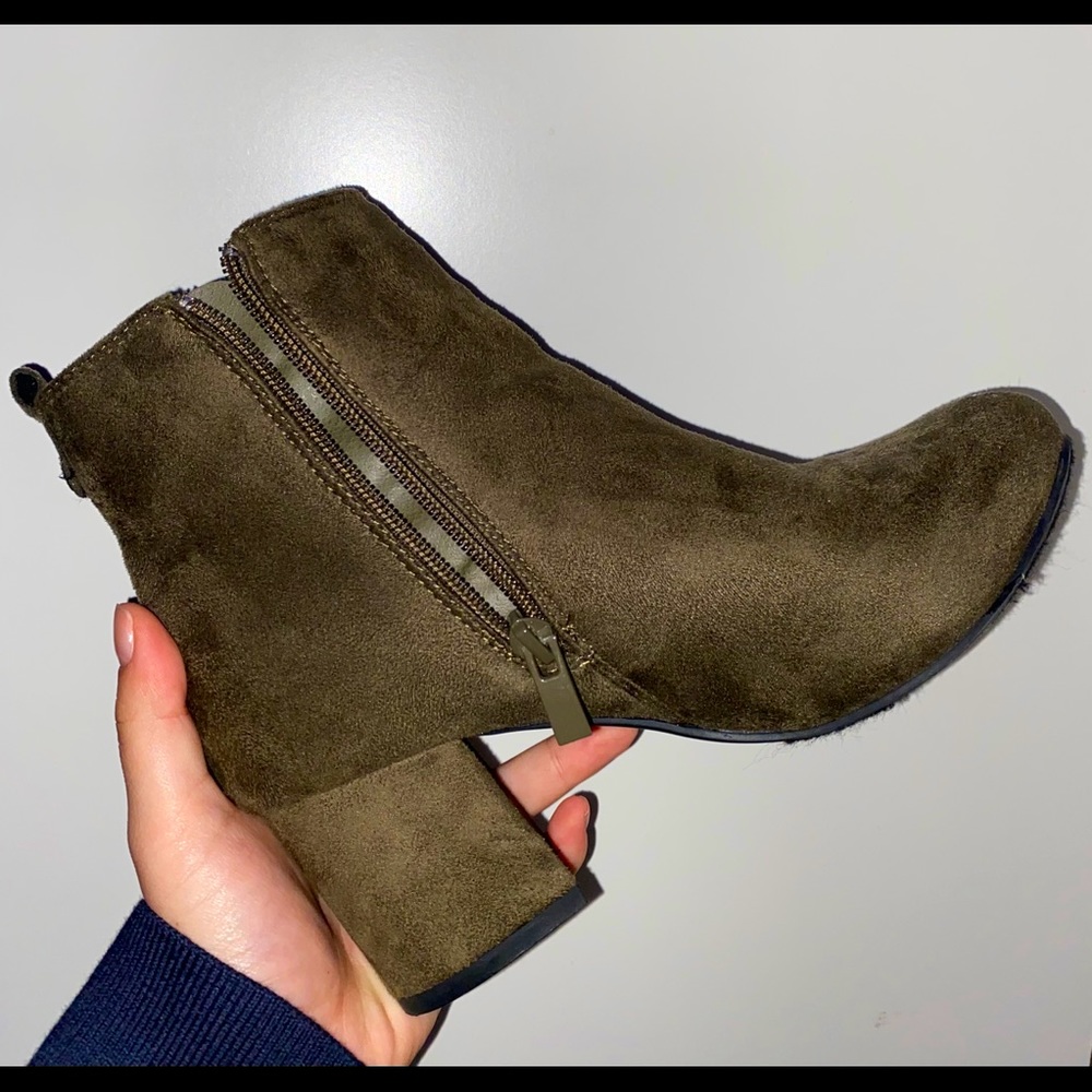 Olive green heeled boots